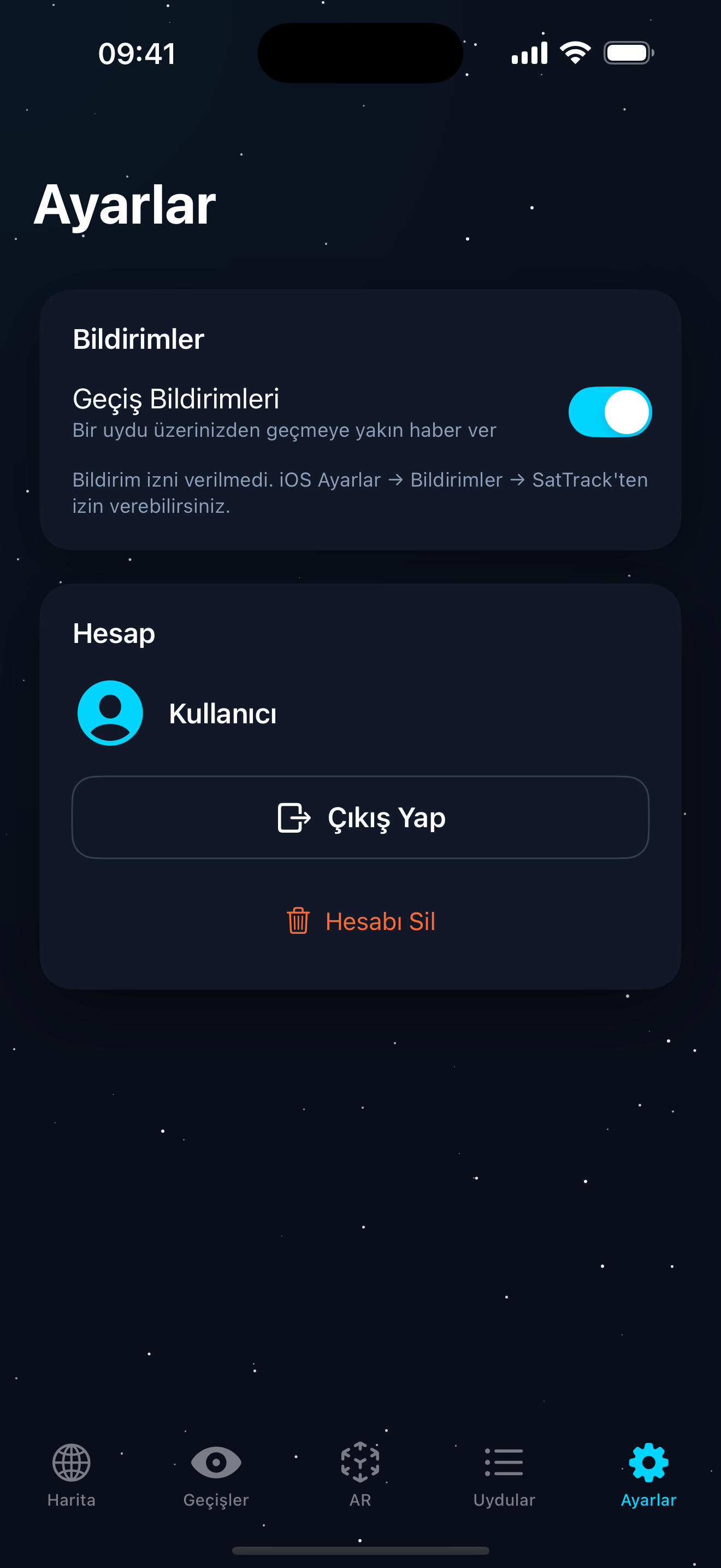 Periskopio ayarlar ekranı — bildirim tercihleri